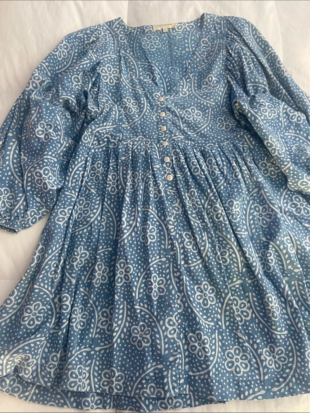 Madewell Light Blue Printed Button-Front dress